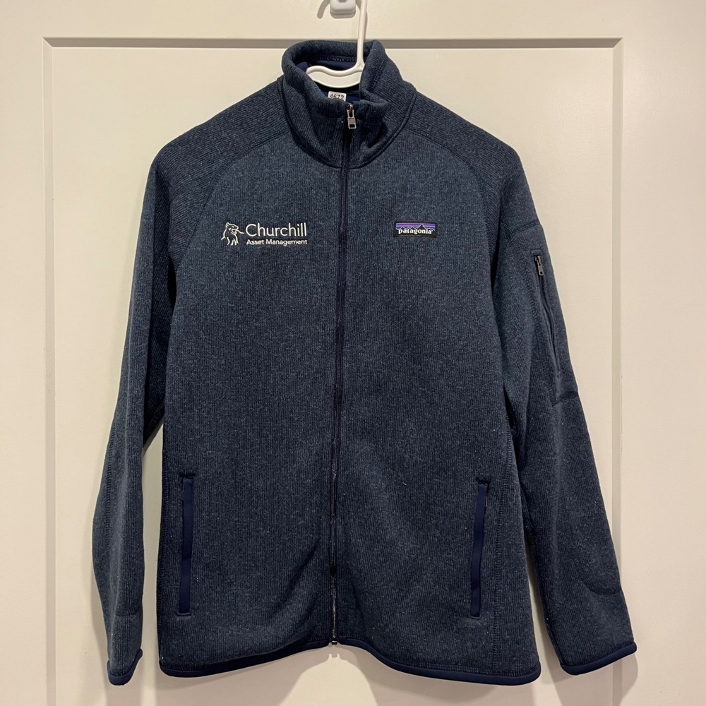 Patagonia Better Sweater Full Zip Jacket Navy Blue Churchill Embroidered Mens S